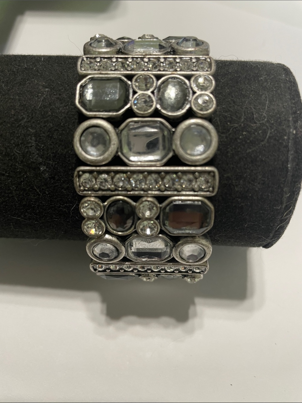 Crystal-Embellished Silver Stretch Bracelet